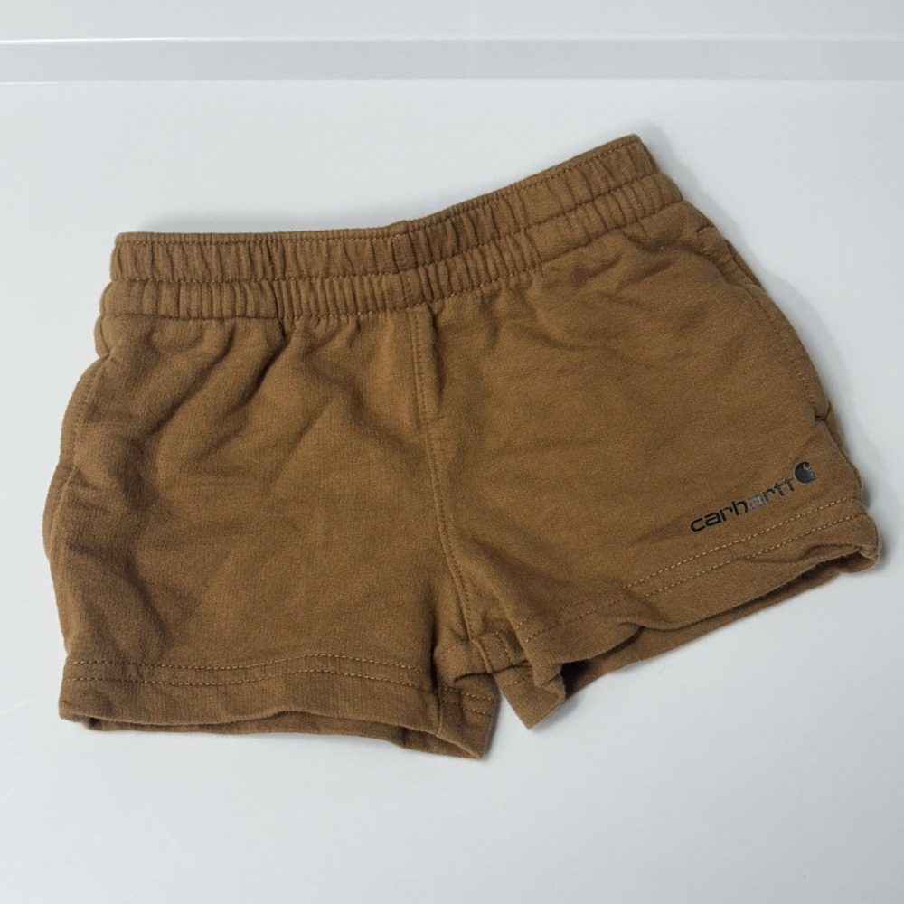 Carhartt 6 Month Toddler Shorts Brown Logo Pockets 100% Cotton